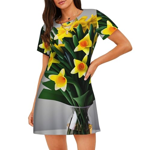 Robe de nuit légère pour vos soirées de détente à motif jonquilles