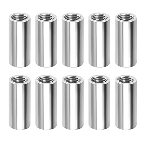 MIPIACE Lot de 10 Manchons Filetés Ronds M8 x 12 x 30mm Rond en Acier Inoxydable 304 Connecteur Écrous Filetage Intérieur Continu pour Tige de Support pour Profilés en Bois Plastique Aluminium Maison