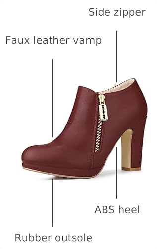 Allegra K Allegra K Women's Platform Round Toe Chunky Heelss Burgundy Ankle Booties 7.5 M US