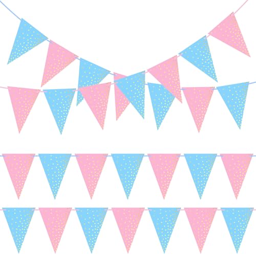 Image of ASTARON 4 Pack Gender Reveal Bunting Blue & Pink Banner for Gender Reveal Party Supplies Baby Shower Decorations Boys Girls Birthday Party Decorations