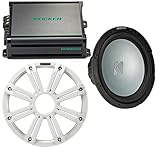 Kicker 12 Inch LED Marine Subwoofer in White with 600 Watt Amplifier Bundle