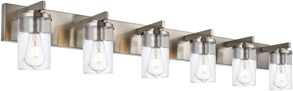 BONLICHT Modern Bathroom Vanity Light Fixtures Brushed Nickel Finished 6-Light with Seeded Glass Bathroom Lighting Industrial Sconces Wall Mount Lamp for Living Room Dining Room Kitchen Entryway