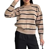 Tricot doux : Ce pull court rayé pour femme est confectionné en tricot côtelé doux, confortable et respirant. Son col ras du cou et sa coupe décontractée en font un choix confortable pour un usage quotidien, en automne comme en hiver.