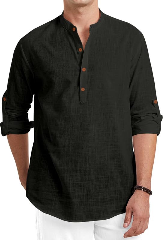 Image of FINIVO FASHION Men's Cotton Polyester Blend Solid Regular Fit Full Sleeve Short Kurta