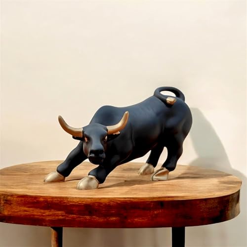 Image of House of Crafts Share Market Bull Statue for Table Decor | Home Decor Showpiece | Resin Bull Figurine Stock Market Symbol Office Decor | Charging Bull Idol Vastu & Feng Shui for Strength & Prosperity
