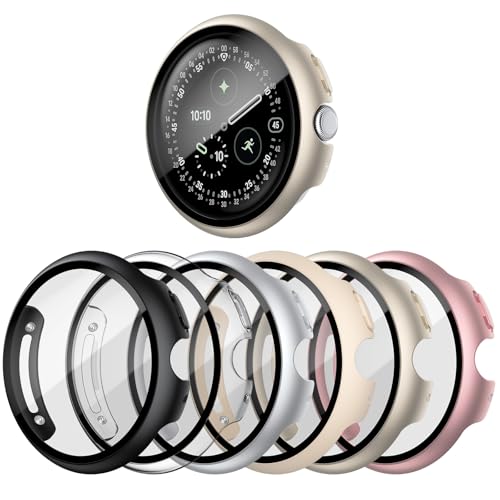 shenou [6-Pack] Case for Google Pixel Watch 4 41mm (2025 New), Hard PC Shockproof Bumper Cover with Tempered Glass Screen Protector for Google Pixel Watch 4 41mm