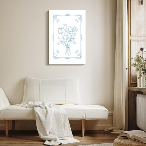 Affiche sur toile fleurie bleue 60x90 cm avec cadre moderne - 3