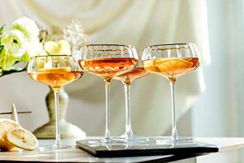 Lysenn Vintage Coupe Glasses Set Of 4 - Hand Blown Gold Rim Martini Glasses - For Your Next Cocktail & Champagne Party - 9Fl Oz #TOP5