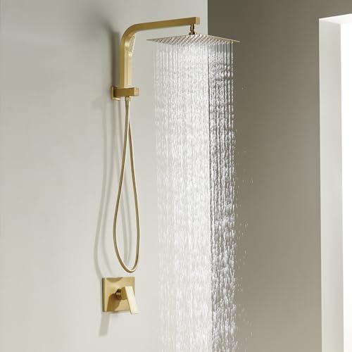 Image of Brushed Gold Shower System with 10Inch Rain Shower Heads with Handheld Spray Combo, Gold Shower Faucet Set with Rain Shower and Handheld, Gold Shower Head and Handle Set(Shower Valve Kit Included)