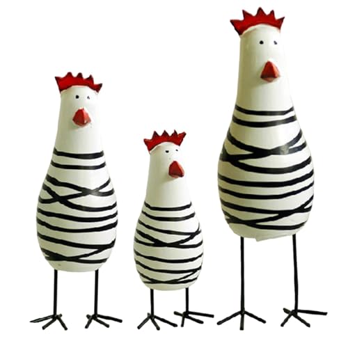 Figura di pollo di legno - Scultura di pollo - Decorazione della cucina in legno di legno statua di animali in legno figure di pollo carine per la decorazione della casa 3 pezzi