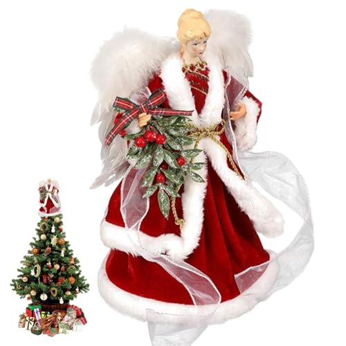 Jorzer Adorno navideño de ángel Rojo de 8 Pulgadas para la Parte Superior del árbol de Navidad Ideal para Decorar el hogar y Las Fiestas Ideal como Adorno de Invierno.
