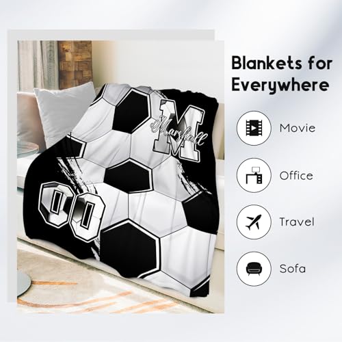 Custom Soccer Blanket, Soft Sport Throw Gifts with Name, Cozy Flannel Throw Blankets for Couch Sofa, 40"x50" Gift for Boys Girls