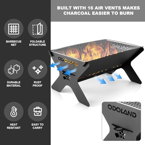 Odoland Portable Fire Pit for Outdoor Garden, 2 in 1 Wood Burning Fire Pit Grill with Detachable Cooking Grate for Outside, with Carry Bag — view 4