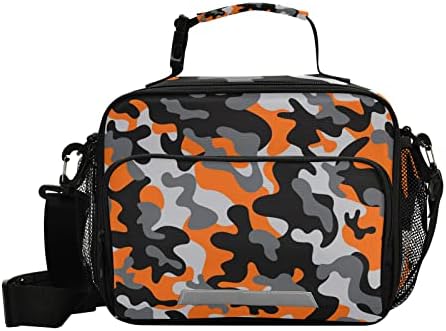 KFBE Orange Camouflage Kids Lunch Box Insulated Lunch Bags Cooler Tote Bag with Removable Shoulder Strap for Boy Girl Student (20803015), One Size