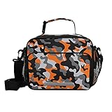 KFBE Orange Camouflage Kids Lunch Box Insulated Lunch Bags Cooler Tote Bag with Removable Shoulder S