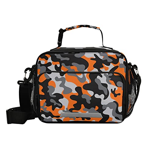 Kfbe Orange Camouflage Kids Lunch Box Insulated Lunch Bags Cooler Tote Bag With Removable Shoulder Strap For Boy Girl Student (20803015), One Size #TOP2
