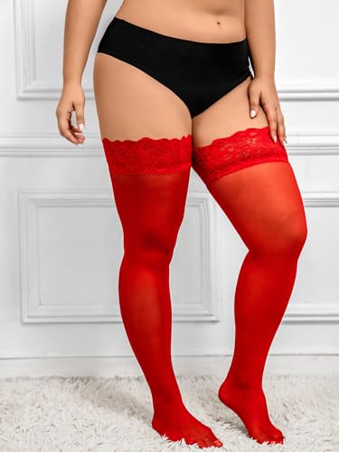 Thigh High Stockings for Women Sexy Plus Size Lace Top Stay Up Stockings Silky Semi Sheer Thighs Lingerie Pantyhose