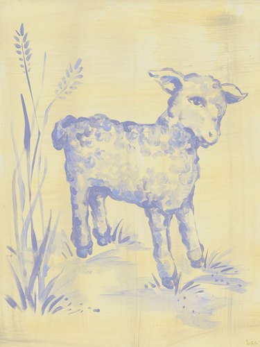 Oopsy Daisy Toile Lamb Stretched Canvas Wall Art by Heather Gentile-Collins, 18 by 24-Inch