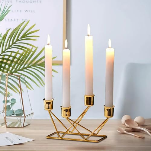 Image of B H Handicrafts Golden 4 Tealight Designer Candle Holder & Stands, Iron Tealight Candle Holders for Christmas and Diwali Decor for Holiday Decoration