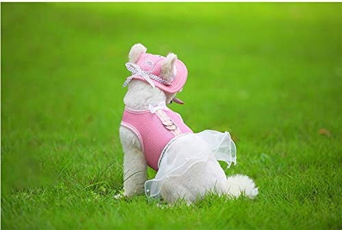 Pet Cap, Round Hat Fashion Dog Canvas Princess Hat Baseball Adjustable Chin Strap Sun Protection Visor For Puppy Dog (L, Pink) #TOP4
