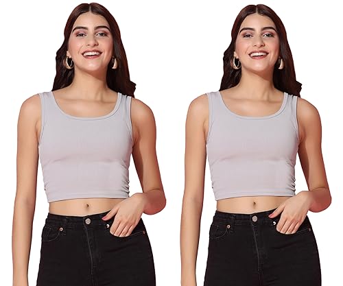 Image of TOPLOT Women's Solid Ribbed Round Neck Sleeveless Slim Fit Tank Top (5069)