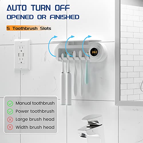 Mimore Toothbrush Sanitizer and Holder for 5 - UVToothbrush Sanitizer Holder Wall Mounted w/6min Timer Display - Bathroom Cordless Toothbrus Hsterilizer withuv Light
