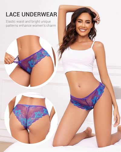 Lace Underwear for Women Sexy Cheeky Panty Seamless Women's Underwear Hipster Ladies No Show Breathable Bikini 3 Pack3