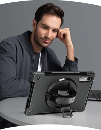 Image of Junfire Protective Case for Lenovo Idea Tab Pro Gen2 13-inch 2026,Black | Shockproof, Hand Strap, 360Rotating Stand, Pencil Holder, Carrying Strap, Hard Shell