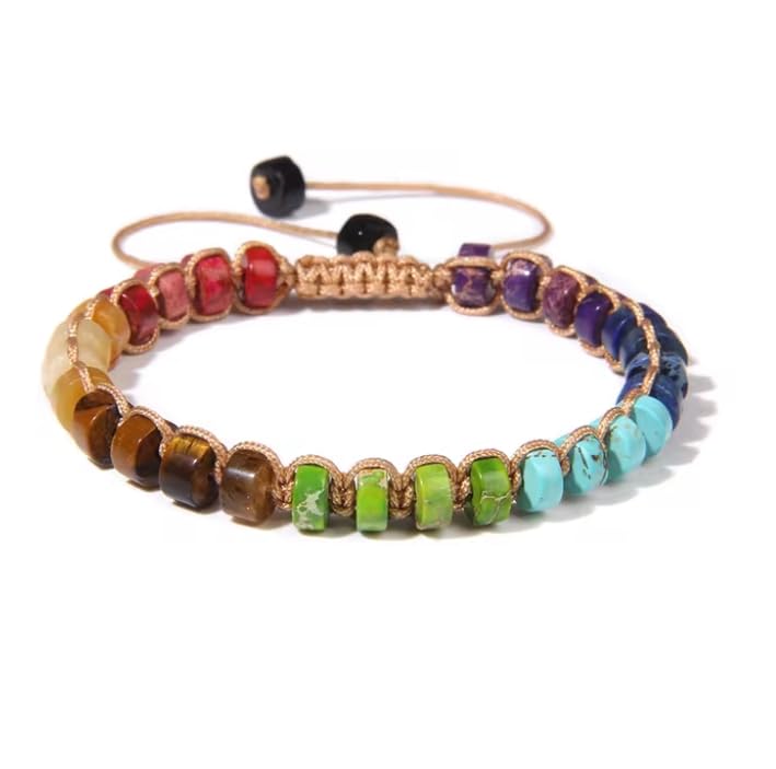 LLXYWJ Buntes 7 Chakra Armband Damen Herren Naturstein Tigerauge Rosenquarz Perlen Armband Armbänder