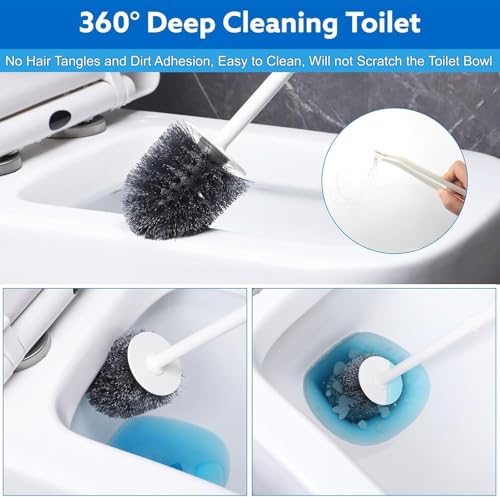 Image of KBZONE 4-in-1 Silicone Toilet Brush and Holder Set, with a Extra Crevice Cleaning Brush Deep Cleaning Toilet Bowl Brush for Bathroom Toilet Brushes for Bathroom Wall Mounted Water Drop