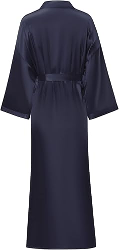 Miniatura 2 de Batas largas de satén suaves para mujer, batas largas de seda de longitud completa, kimonos, bata de baño sedosa, bata de baño