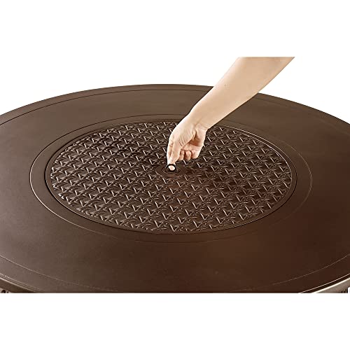 Image of Oakland Living Round 44 in. x 44 in. Aluminum Propane Fire Pit Table with Glass Beads, Two Covers, Lid, 57,000 BTUs in Brown Finish