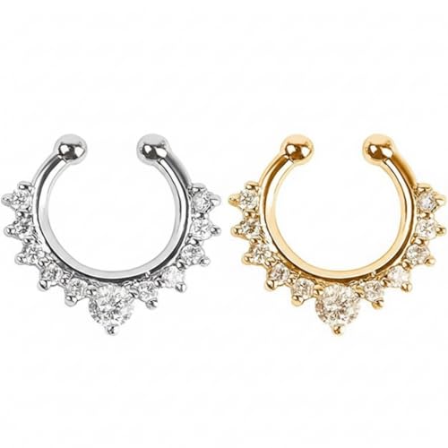 Image of RUVEE Nose & Ear Clip Titanium Plated Pin Non Pierced Just Press for Women & Girls Septum Ring