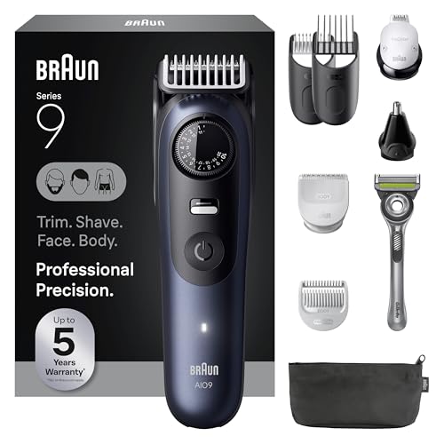 Braun Series 9 All-in-One Beard & Body Grooming Kit for Men, Cordless Trimmer, Hair Clippers & Shaver for Face, Hair & Body with Gillette Labs Razor, AIO 9530