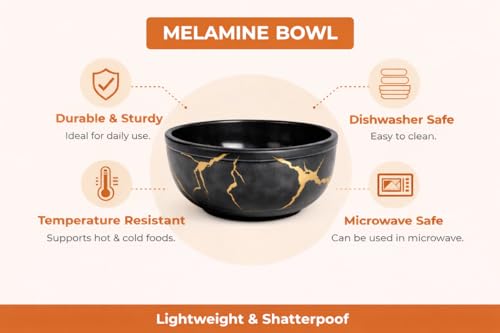Image of AURKA 4.5 Inch Melamine Soup Bowls Set of 6 (350 ml) | Black /Gold | Serving Bowls for Soup, Salad, Noodles, Pasta, Oatmeal | Durable & Stylish Dinnerware for Daily & Special Use