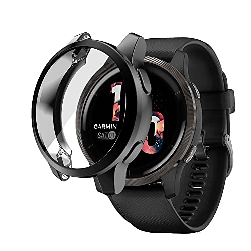KONEE Funda Compatible con Garmin Venu 2, [Anti-rasguños], Carcasa Protectora con Protector de Pantalla de TPU, Carcasas Protector para Garmin Venu 2 - Negro Cover