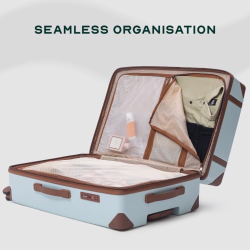 Image of Assembly Vintage 28 Inch (75cm) Large Check-in Trolley Bag Hard Shell Polycarbonate Suitcase Retro Classic Design with TSA Lock 8 Spinner Wheels Blue