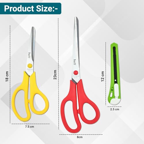 Image of Heff 2 Scissors & 1 Cutter Set | 2 Multipurpose Scissor and 1 Cutter for Office, Home and Students