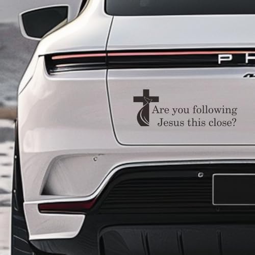 Image of Christian Cross are You Following Jesus This Close Quote Christ Faith Car Sticker, 11.4x4.1inch Glossy Vinyl Decal for Vehicle Window Bumper,Self Adhesive Wall Glass Metal Decoration JPX076 (Black)