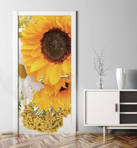 Pegatinas para Puertas de Flor Amarilla Door Stickers 3D Adhesivo Vinilo Pegatina Puerta Girasol Murales Póster Decorativas de Pared Mural Papel Pintado 90x210 cm a.4295