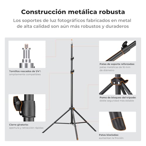 K&F CONCEPT Trípode de luz para fotografía, 230 cm, Metal Light Stand para fotografía de Estudio, Reflector, Flash y vídeo, trípode de iluminación Ajustable Alto con Bolsa para trípod y 1/4" Srew - imagen 6