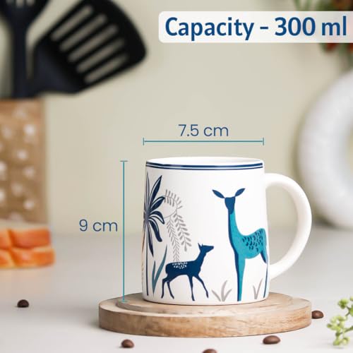 Image of The Earth Store Stag Blue Coffee Mug Set of 1 to Gift to Best Friends, Coffee Mugs, Microwave Safe Ceramic Mugs, (300 ml Each)