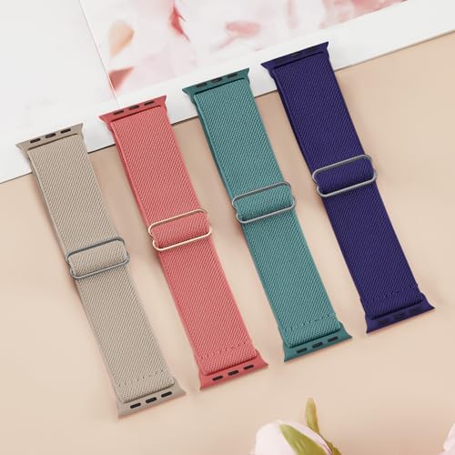 Image of 4 Pack Stretchy Solo Loop Compatible with Apple Watch Bands 38mm 40mm 41mm 42mm 44mm 45mm 46mm 49mm Women Men, Sport Nylon Elastic Straps Wristbands for iWatch Series 11 10 9 8 7 6 5 4 11 Ultra /SE 3 2