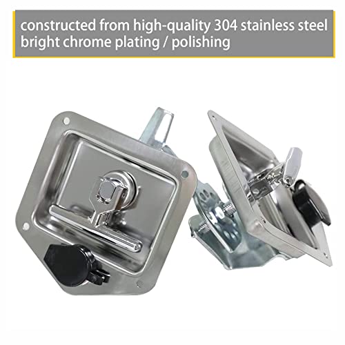 Tutor Auto 2Pcs Trailer Door Latch T-Handle Lock Highly Polished Stainless Steel Keys With Gasket - Folding T Handle Latch Rv Camper Truck Trailer Toolbox #TOP2