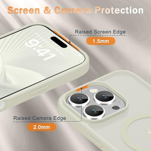 Image of YENAPOON for iPhone 16 Pro Max Case, Matte Magnetic Phone Cover [with 1 Screen Protector] [Support for MagSafe] [Shockproof Military Grade Protection] Translucent Frosted Back, Cream White