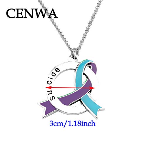 CENWA Suicide Awareness Jewelry Suicide Awareness Teal & Purple Ribbon Necklace/Zipper Pull Suicide Aware Gift2