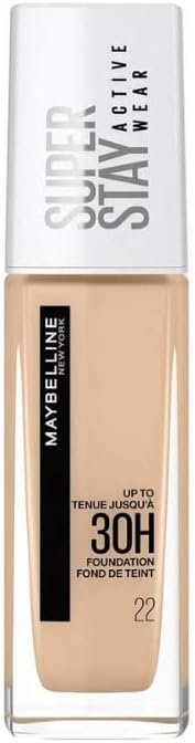 New York Foundation, Superstay Active Wear 30 Hour Long-Lasting Liquid Foundation, Lightweight Feel, Water, Sweat and Transfer Resistant, 30 ml, Shade: 22, Light Bisque