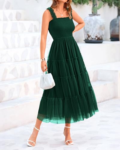 BTFBM Women's 2025 Summer Midi Dress Casual Sleeveless Square Neck Smocked Ruffle Tulle Party Wedding Guest Dresses2