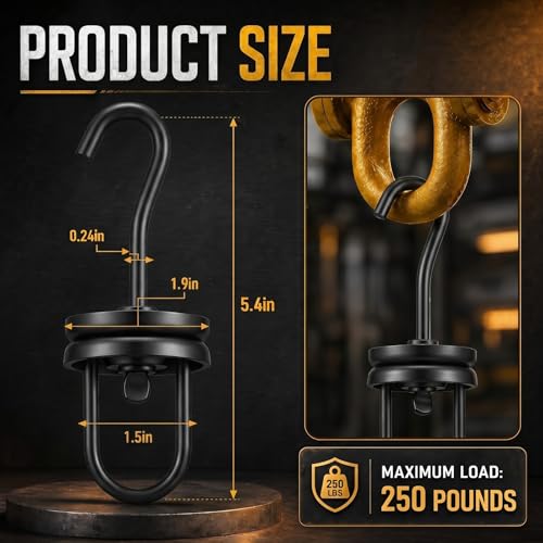 Image of MorningRo 12 Pcs Powder Coating Swivel Hooks 5.4 inch x 1.9 inch Heavy Duty Rotary Spinner Hook Rotating Hanging Oven Painting Spraying Hanger for Wheel Frame Powder Coat Gun Part 250 Lbs Capacity (Black)