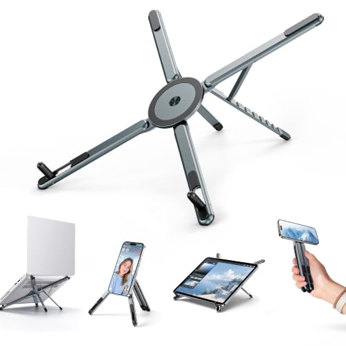Portable Laptop Stand, 3-in-1 Magnetic Foldable Adjustable, for Desk（Gray）